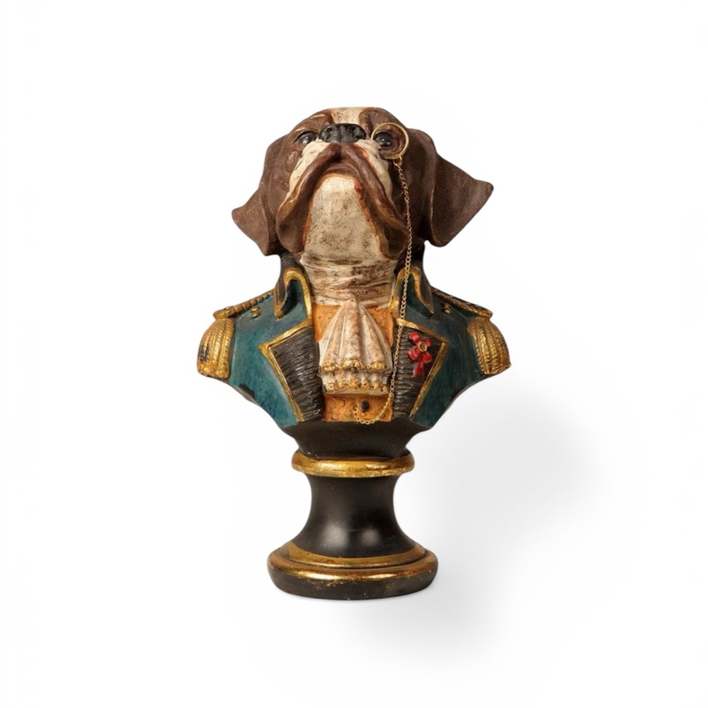 Victorian Bulldog Gentleman Bust Bookend w/ Monocle – Decorative Dog Statue